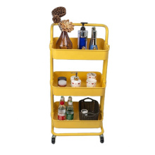 Yellow  3 Tier Rolling Trolley ABS Basket Organizer Shelves Kitchen Bathroom Storage Cart